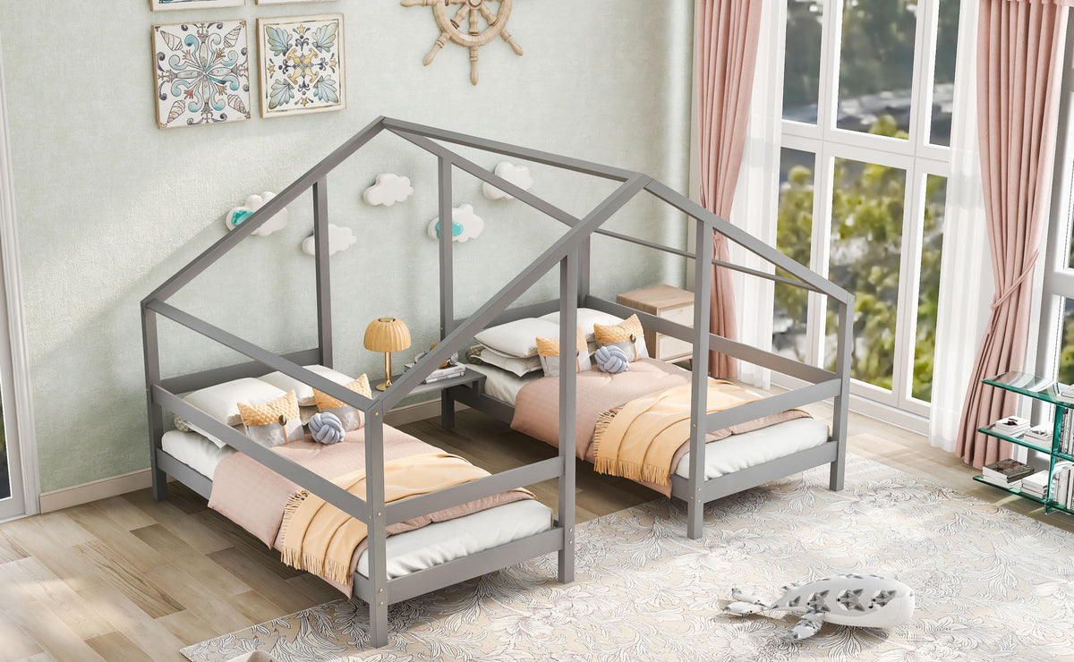 Double Twin Triangular House Beds with Built-in Table