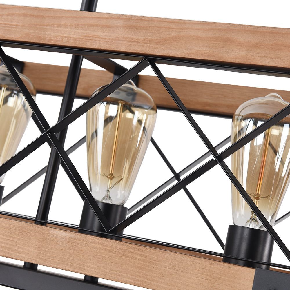 Wood Grain and Matte Black 5-light Chandelier