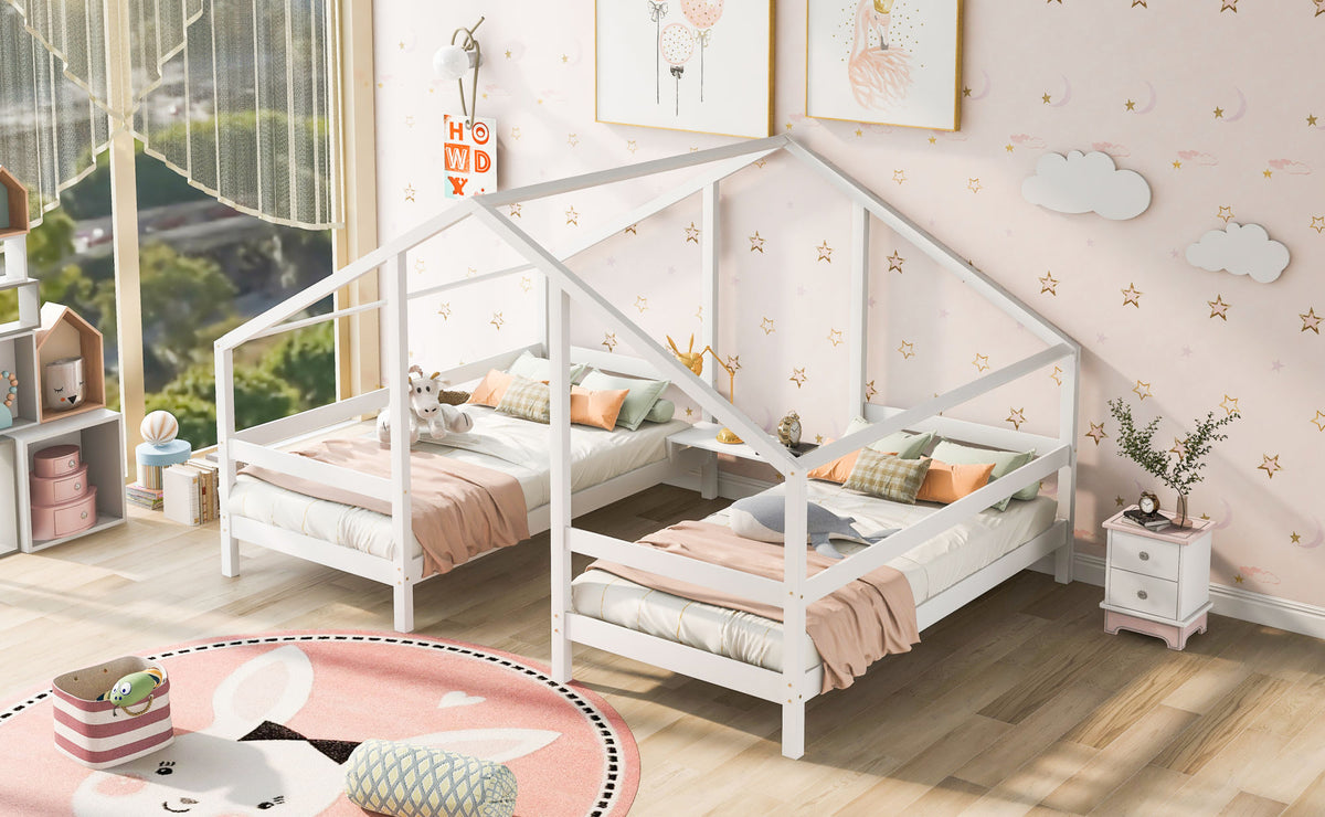 Double Twin Triangular House Beds with Built-in Table