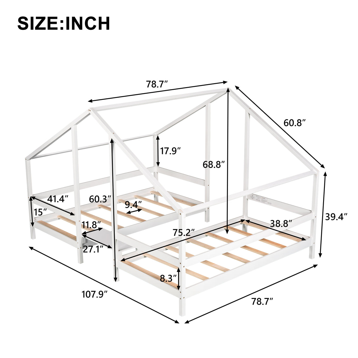 Double Twin Triangular House Beds with Built-in Table