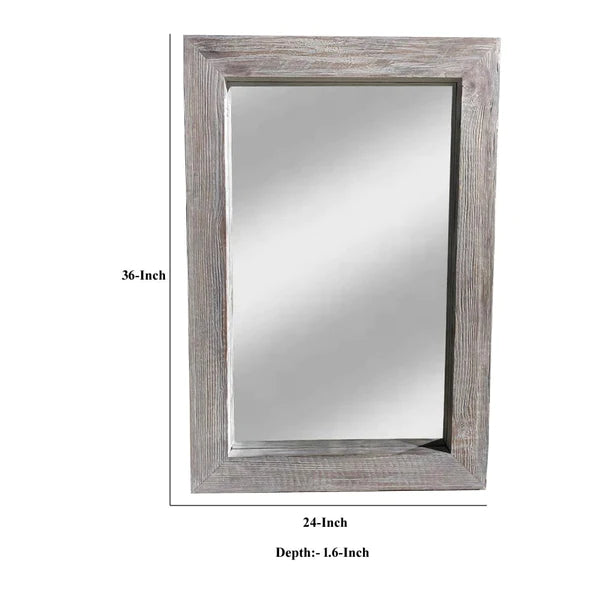 Hadley Transitional Style Grained Rectangular Wooden Frame Wall Mirror