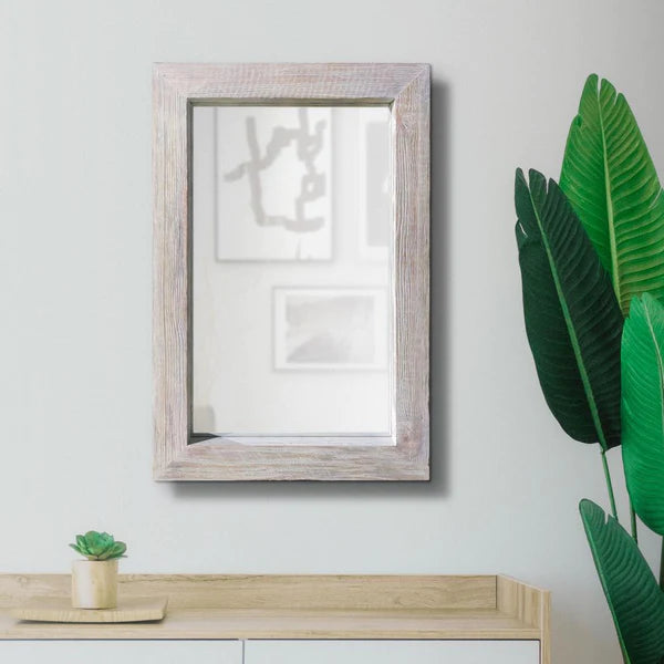 Hadley Transitional Style Grained Rectangular Wooden Frame Wall Mirror